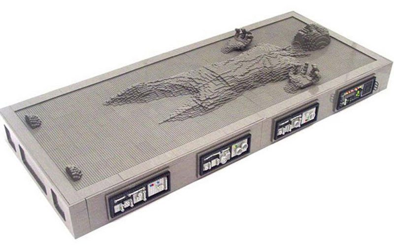 Lego Almost Life Size Han Solo Frozen In Carbonite Made Out Of 10 000 Bricks Geek Culture