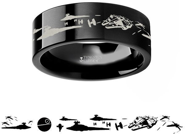 Space Battle Tungsten Carbide Engraved Ring