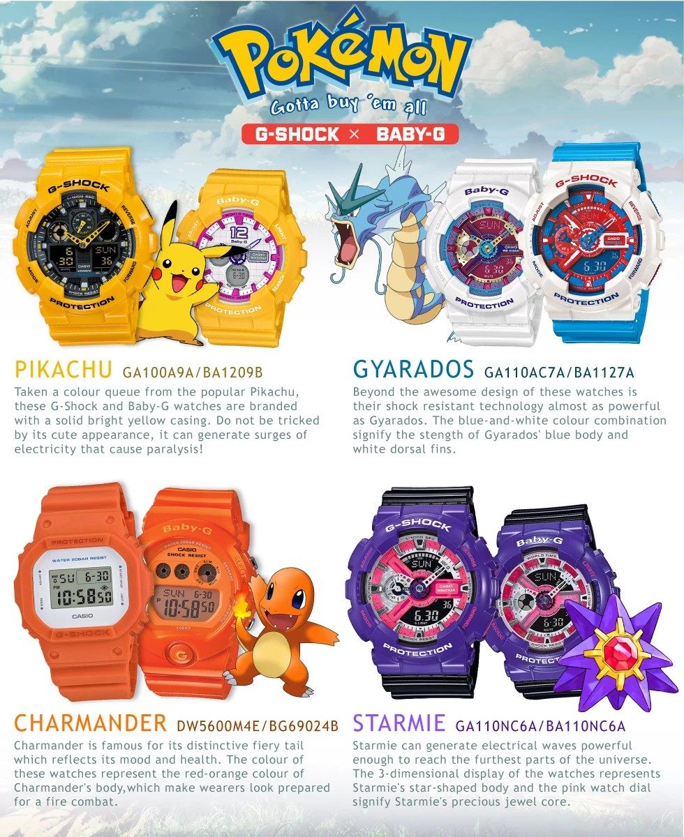 Pok mon Edition Baby G and G Shock Watches Are A Thing Now. Gotta