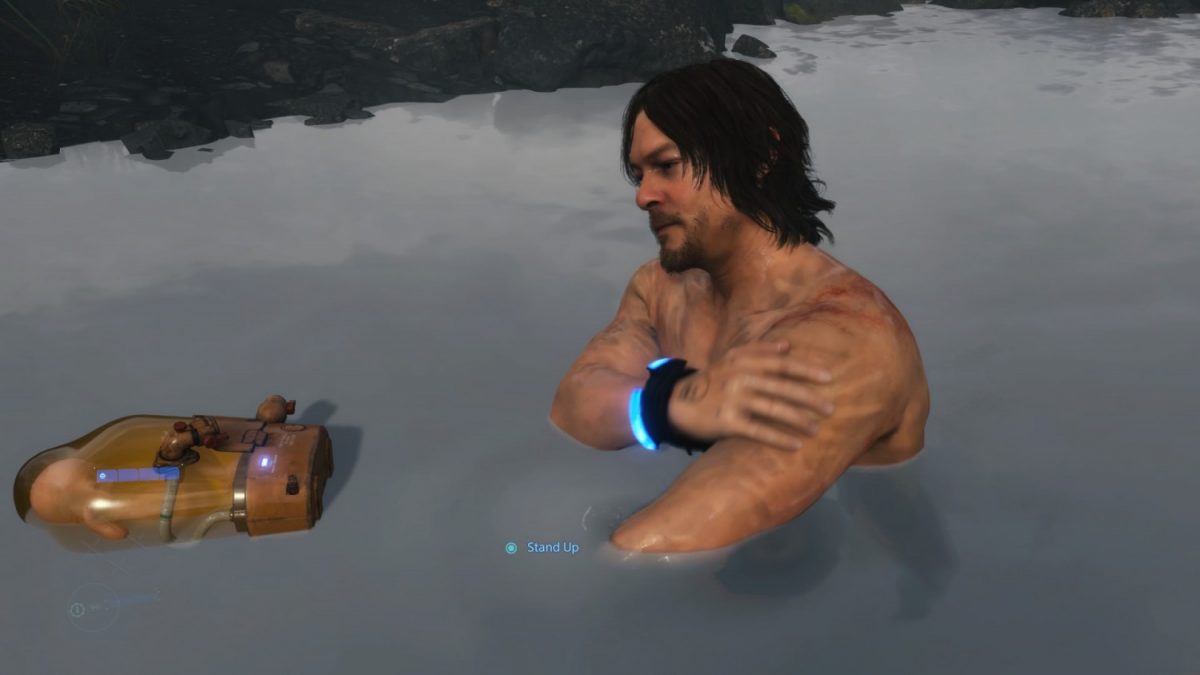 Geek Review: Death Stranding - Hot springs provide a good place to rest for Sam and BB