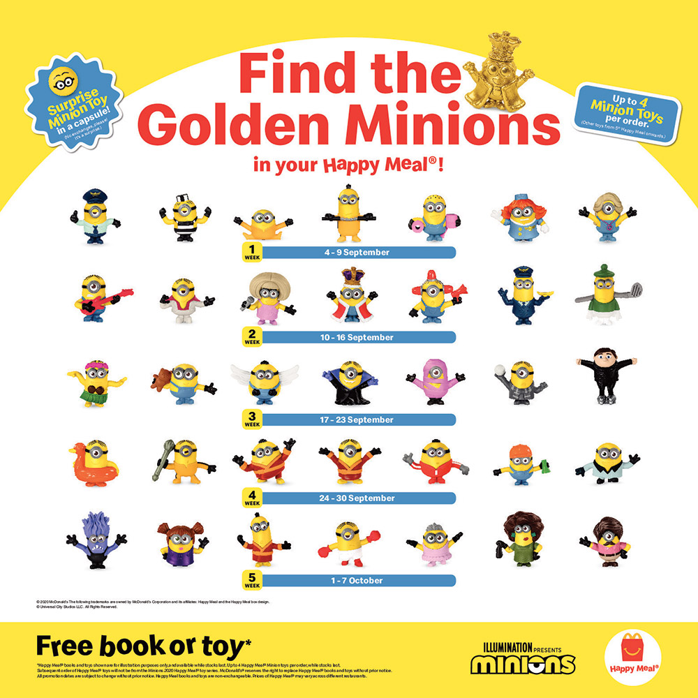 list of mcdonald's minion toys