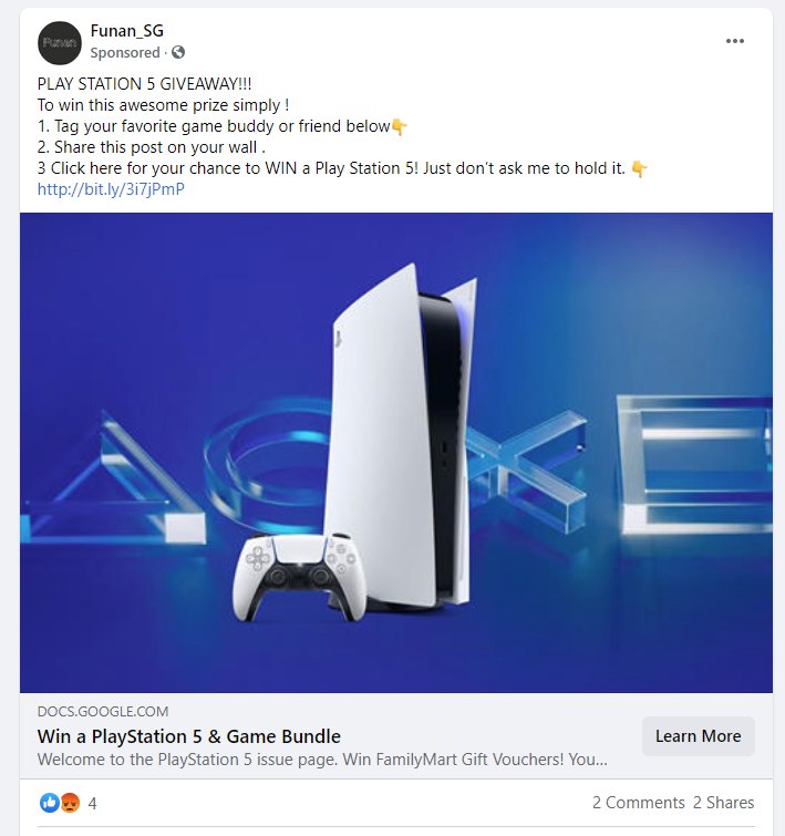 PS5 Singapore Scam: Facebook Ads From 