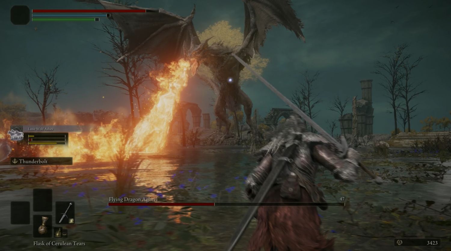 The intimidating Flying Dragon Agheel in Elden Ring.