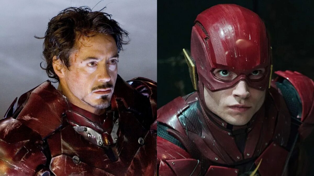 Robert Downey Jr. as Iron Man & Ezra Miller as The Flash