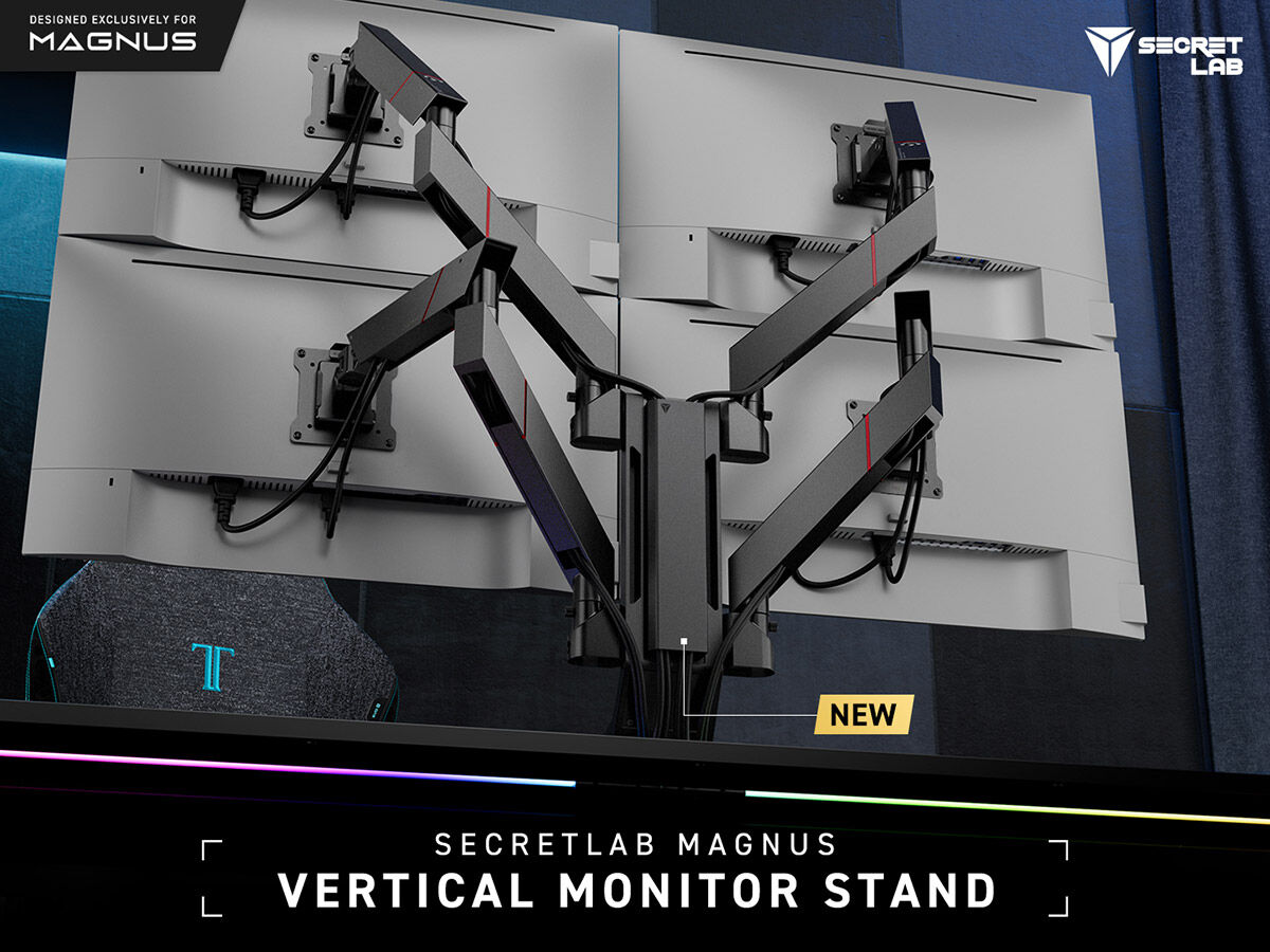 Secretlab Magnus Vertical Monitor Stand Simplifies Quad Display Setup 